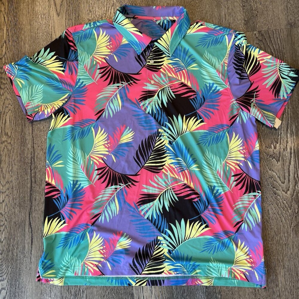 Chubbies Performance Polo Shirt XXL Retro Floral Tropical Weekend Beach Vibrant
